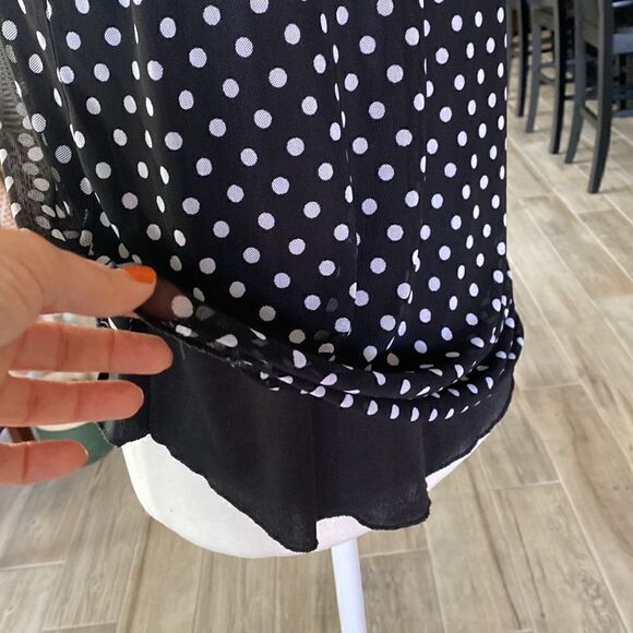 Kim & Cami Sleeveless Black Mock Ruffled Neck White Polka Dots Sheer S - Picture 10 of 12